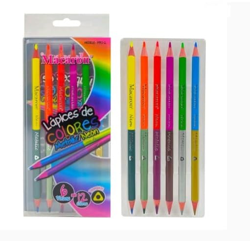 6pcs Dual-Side Metallic Neon Pencils | 12 Vibrant Colours for Drawing, Doodling, Sketching & Adult Colouring