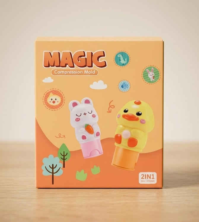 Compression Mold Stickers | DIY Creativity Seal Stamp Sticker | Cute Animal Shape Compression Mold Stamp Kit with Activity Book, Waterproof Stickers Set (Duck)