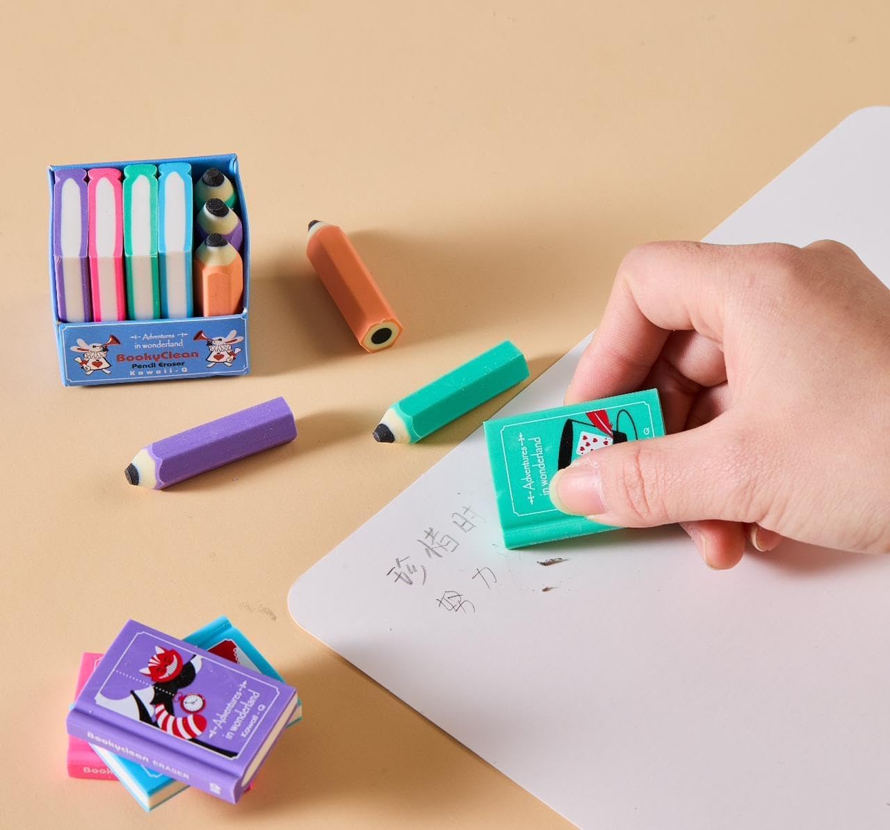 Mini Pencil and Book Shape Erasers Set for Kids - Multicolor, Rectangular, Rubber, Kawaii Eraser Set, Eraser, Multi-Color
