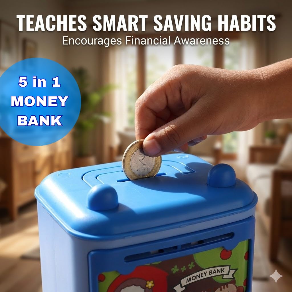 5 in 1 Money Bank Mini ATM for Kids Age 3+ | Electronic Keypad and Touch Sensor| 11 Nursery Rhymes | Do Re Me Musical Feature | 11 Animal Sound