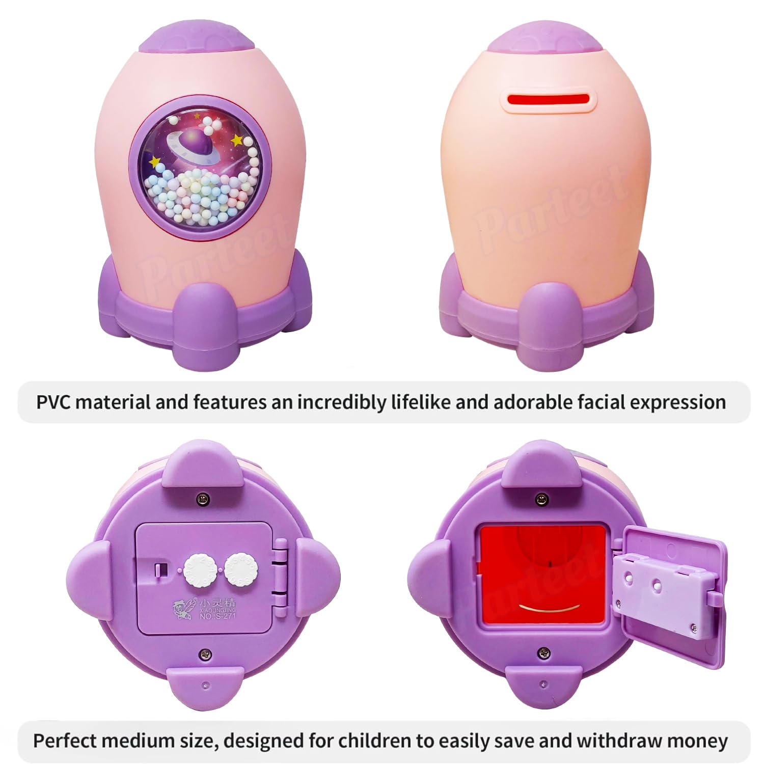 Rocket Piggy Bank | Password Number Lock Code | Plastic Cartoon Coin Box | Money Saving | BlueBank for Children's
