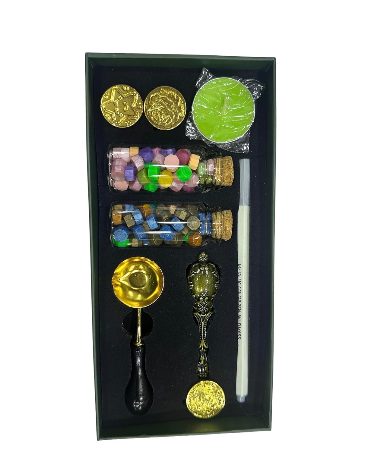 Wax Seal Stamp Kit | Gift Boxes Set with Seals, Beads, Paint Pen, Wax Stamp Spoon and Candles for Envelope Sealing | Perfect for Wedding Invitation and Decoration