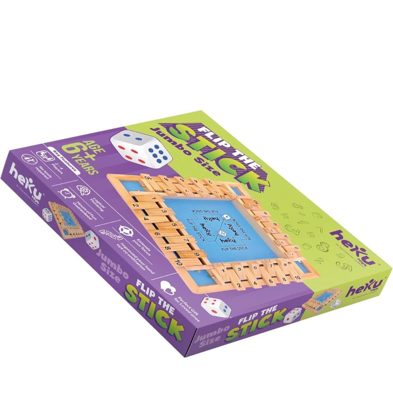 Flip the Stick/Shut The Box Wooden Board Game with 2 Dice – Classic Folding Board Math Dice Game for 4 Players | Fun Educational Number Game for Children & Adults | Perfect Family Party & Birthday Gift