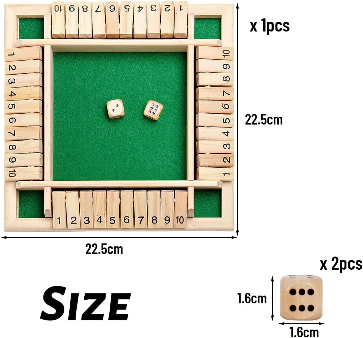 Flip the Stick/Shut The Box Wooden Board Game with 2 Dice – Classic Folding Board Math Dice Game for 4 Players | Fun Educational Number Game for Children & Adults | Perfect Family Party & Birthday Gift