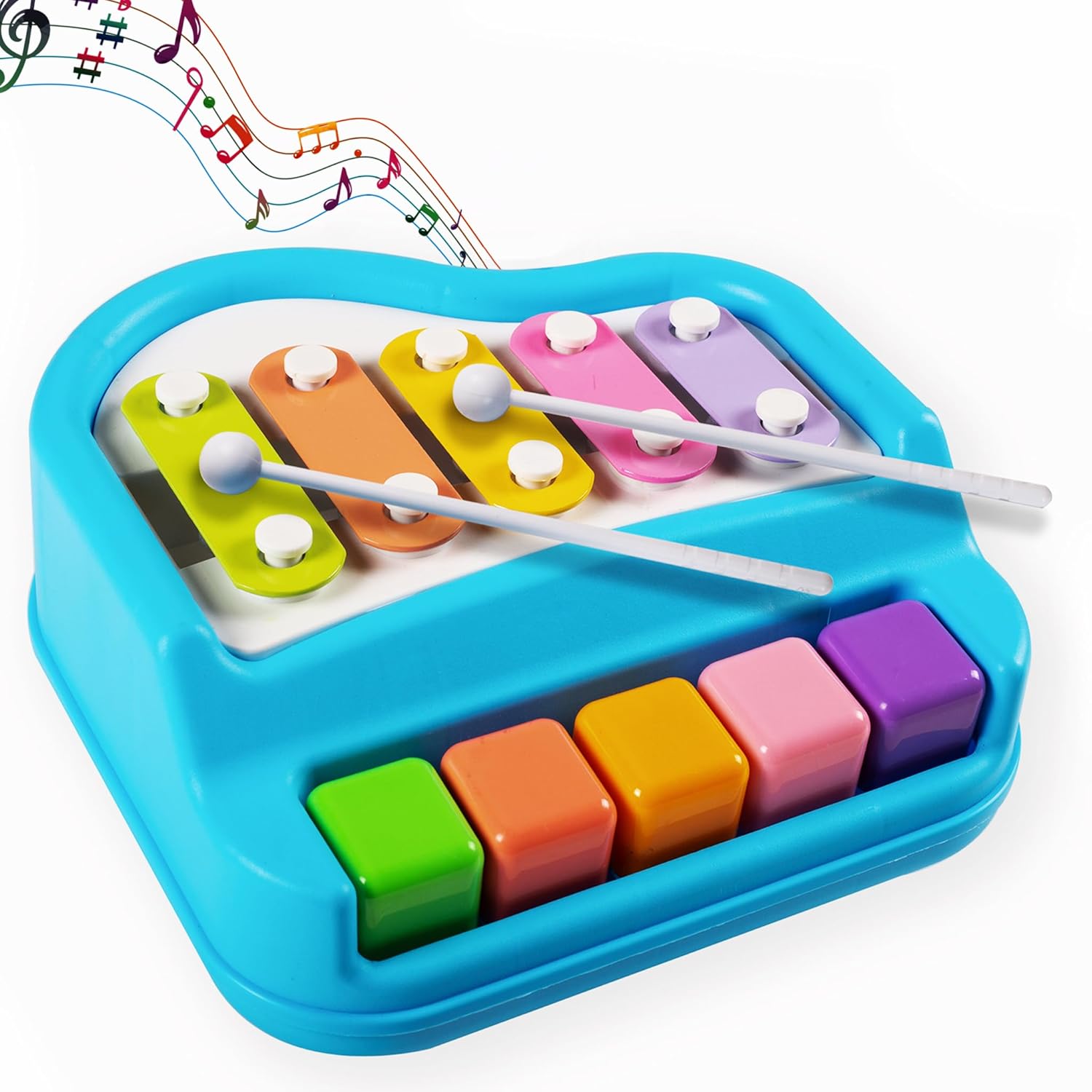 2 in 1 | Small Xylophone and Piano Toy for Kids | Colourful Keys and Drum Sticks | Musical Instrument Toy | Baby and Toddlers | Blue