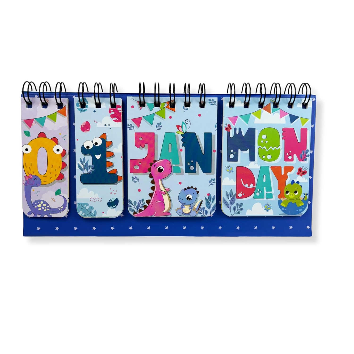 Cute Desk Calendar | Perpetual Table Calendar | Dino Design | Size 26x17cm | Spiral Standing Desk Calendar for Kids, Teens, Home & Office Use