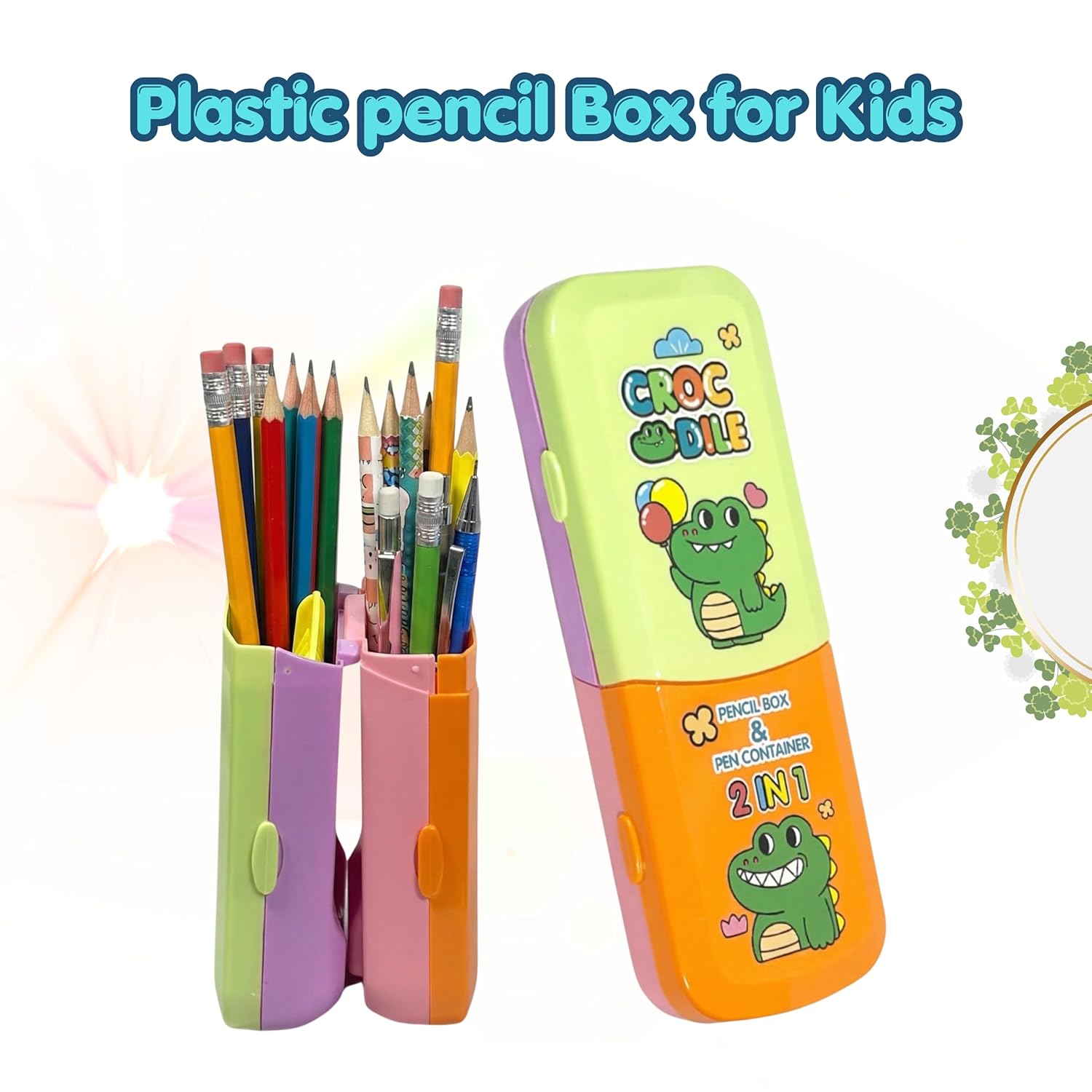 2-in-1 | Foldable Pencil Box & Pen Stand for Kids | Multicolour Cartoon Pencil Case | Compact & Expandable Storage Organiser for School Supplies