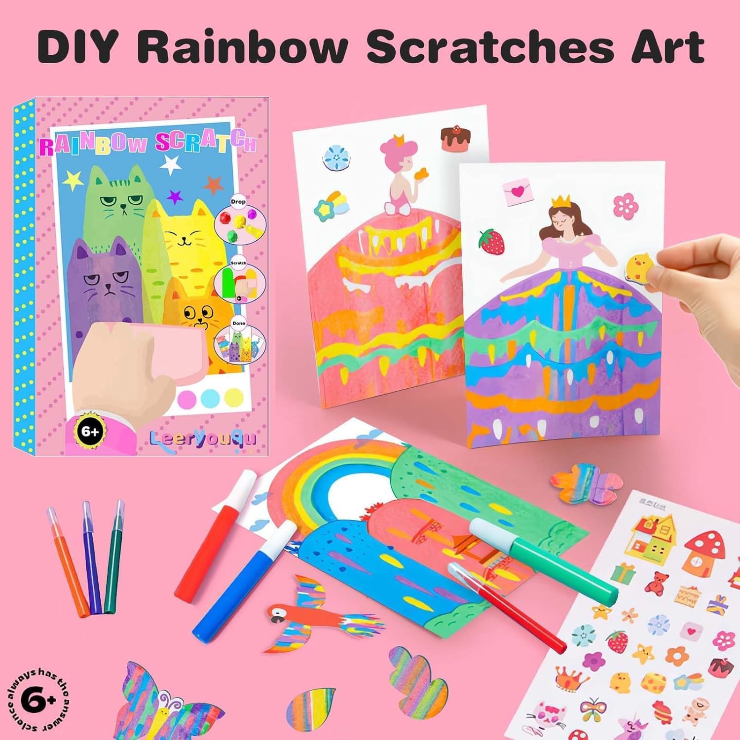 Rainbow Scratch Paper Art Painting Kit for Kids Squeeze Dot Magic DIY Postcard Activity Set, Squeegee Creative Gifts for Girls and Boys