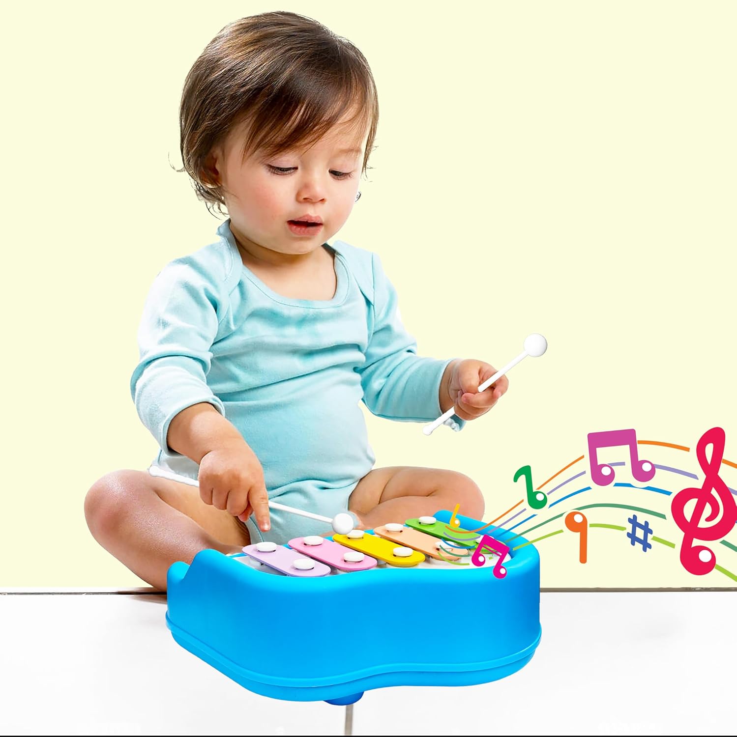2 in 1 | Small Xylophone and Piano Toy for Kids | Colourful Keys and Drum Sticks | Musical Instrument Toy | Baby and Toddlers | Blue