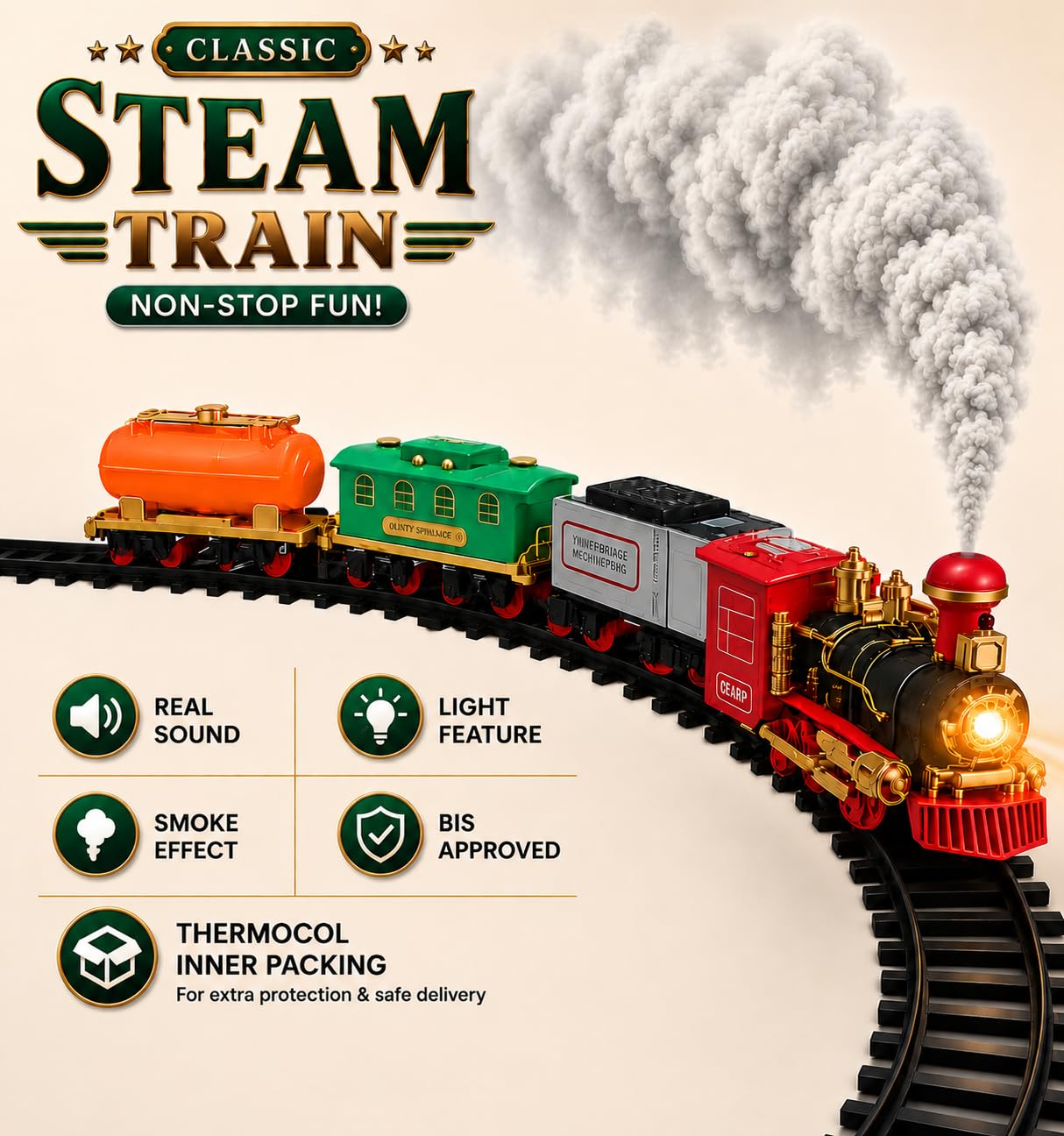 Super Classic Choo Choo Train Set with Smoke Effect and Sound
