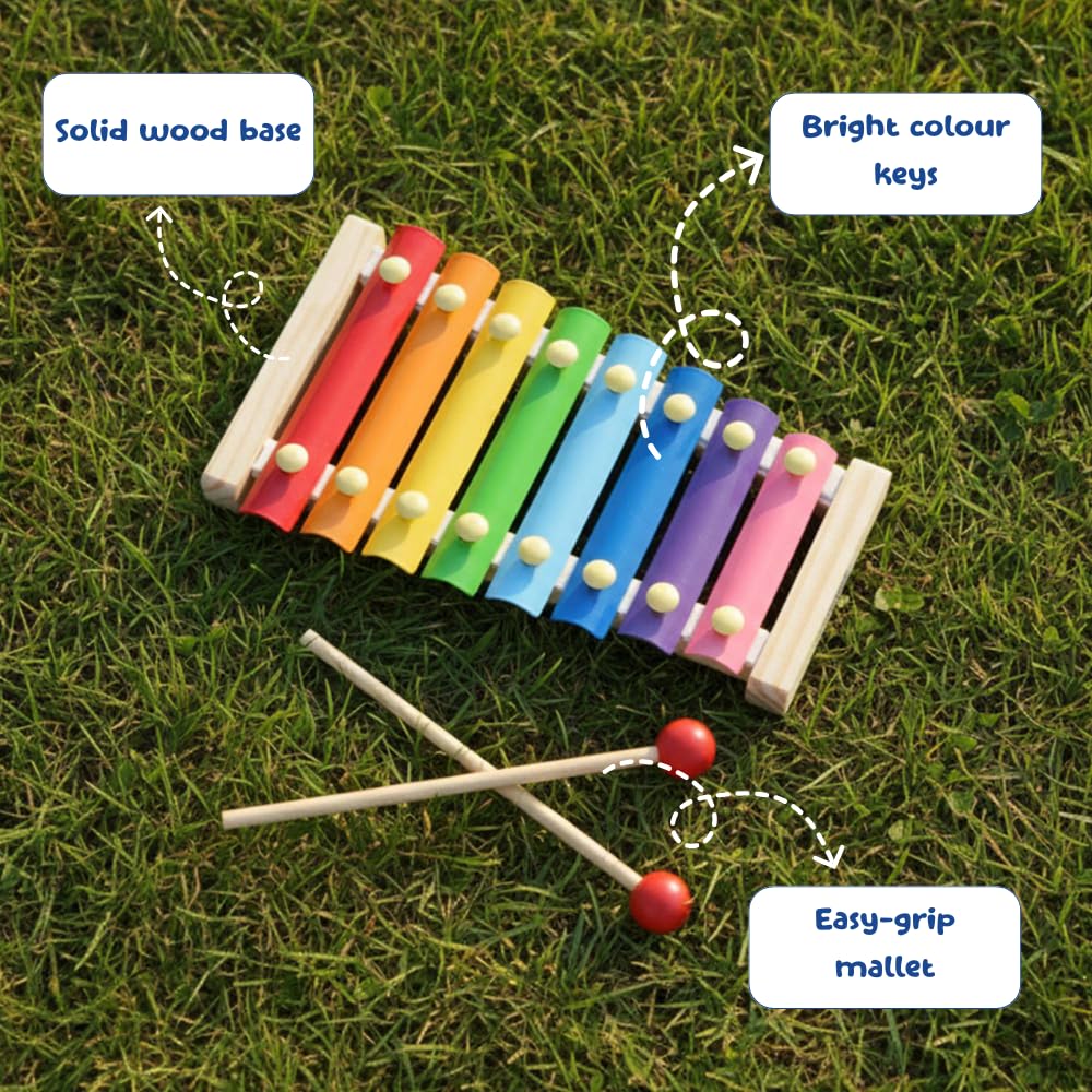Wooden 8-Note Xylophone with Mallets | Non-Toxic | Safe | Kids Educational | Musical Instrument | Lightweight Play set | Gifts for Toddlers