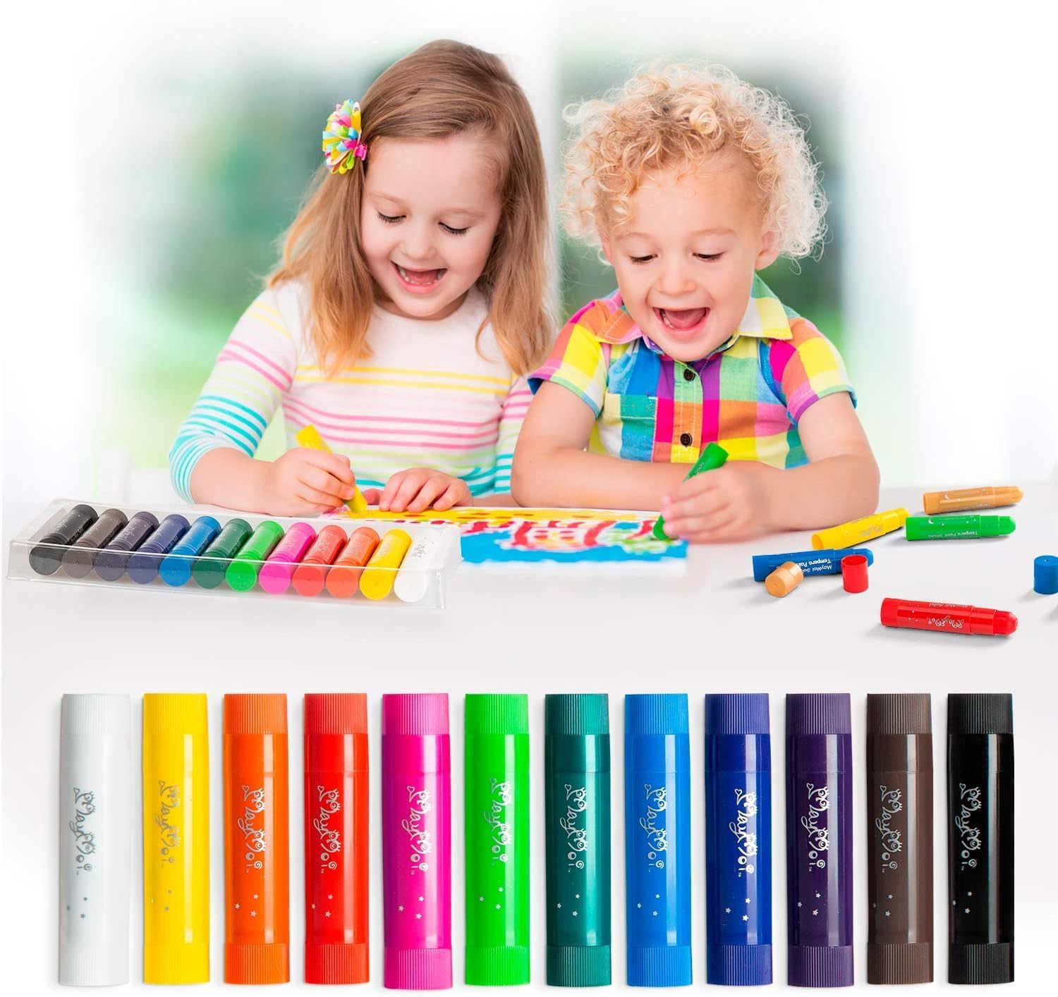 Solid Paint Sticks For Kids | 12 Washable Colours | Quick-Dry | Rotating Crayons | Non-Toxic & Allergen-Free | No Brush Or Water Needed