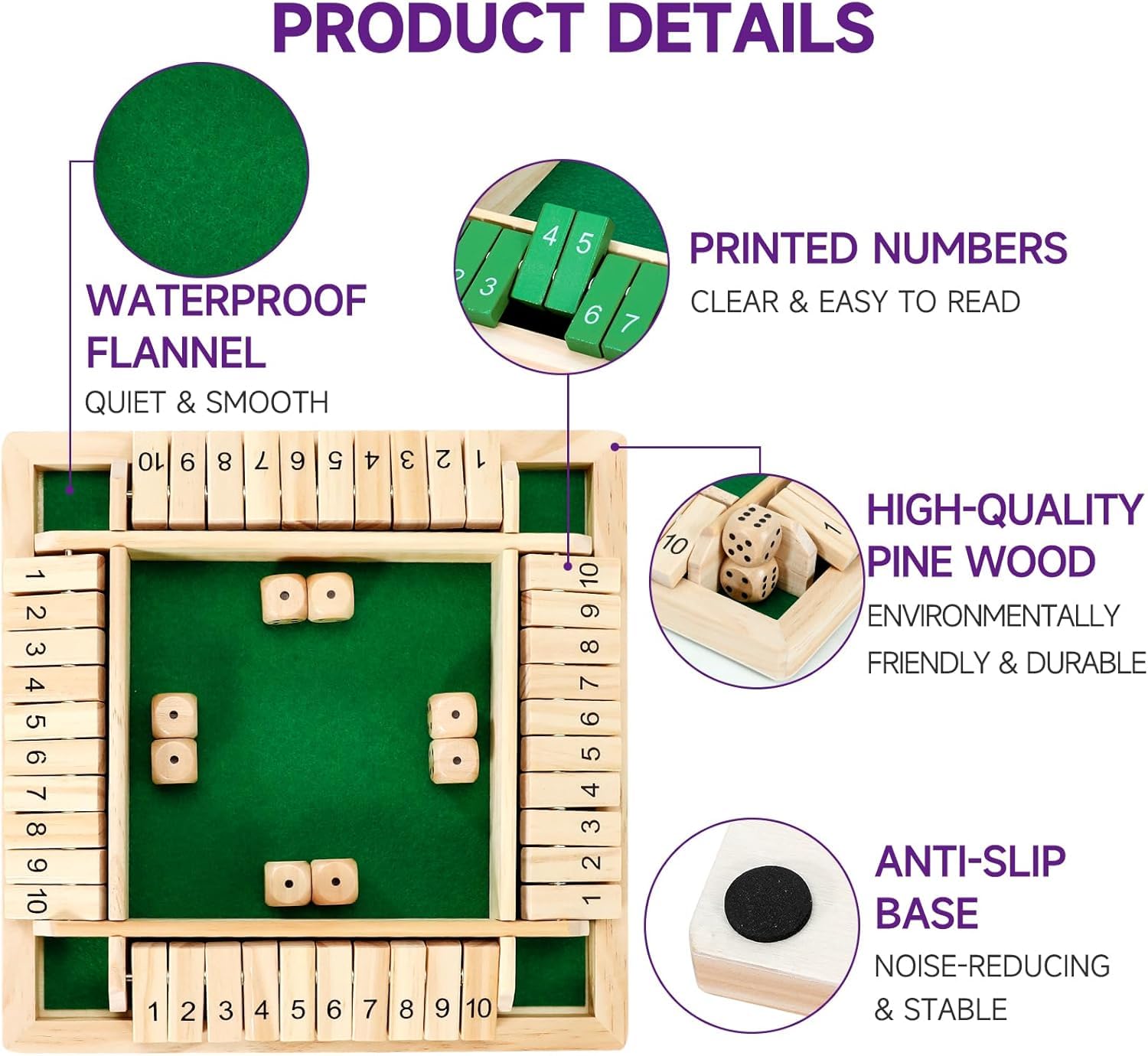 Flip the Stick/Shut The Box Wooden Board Game with 2 Dice – Classic Folding Board Math Dice Game for 4 Players | Fun Educational Number Game for Children & Adults | Perfect Family Party & Birthday Gift
