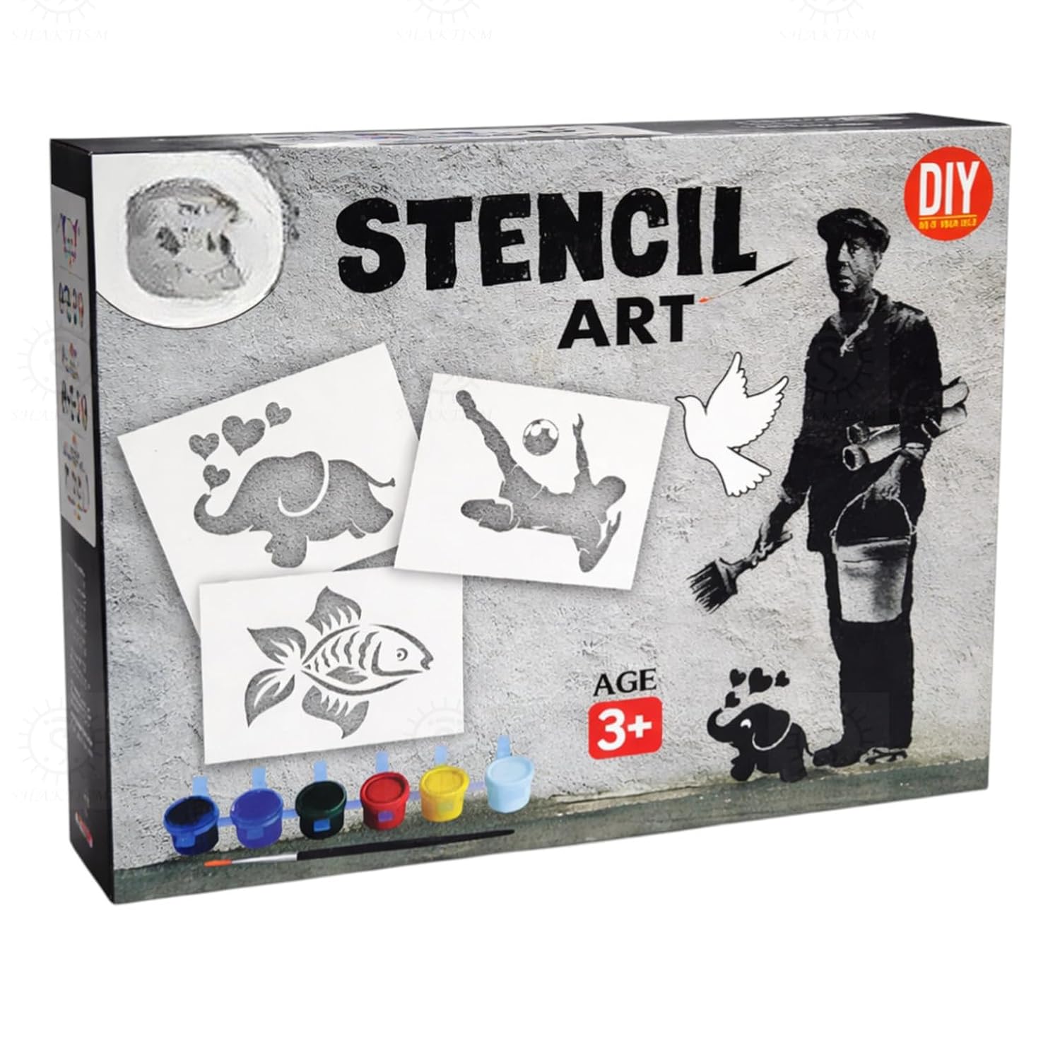 Kids Stencil Art Kit | DIY Painting Set for Kids 3+ Years | Drawing & Colouring Craft Kit with Animal Stencils | Paints & Brush | Educational Art & Craft Activity