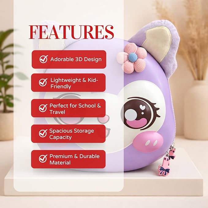 Cartoon Cat Design Kids Backpack |3D Ears |Hard Shell Toddler School Bag