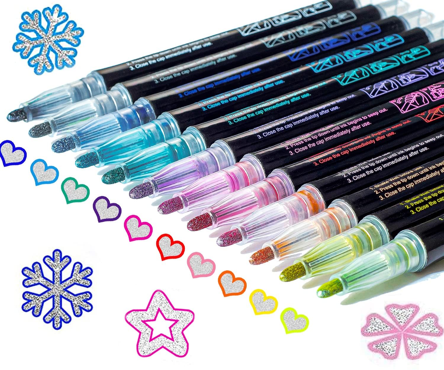 Outline Metallic Marker Pen | Set Pack of 12 | Double Line Glitter Outline Pens | Art Craft | Drawing | Calligraphy | Scrapbook | Greeting | DIY Projects | Multicolour