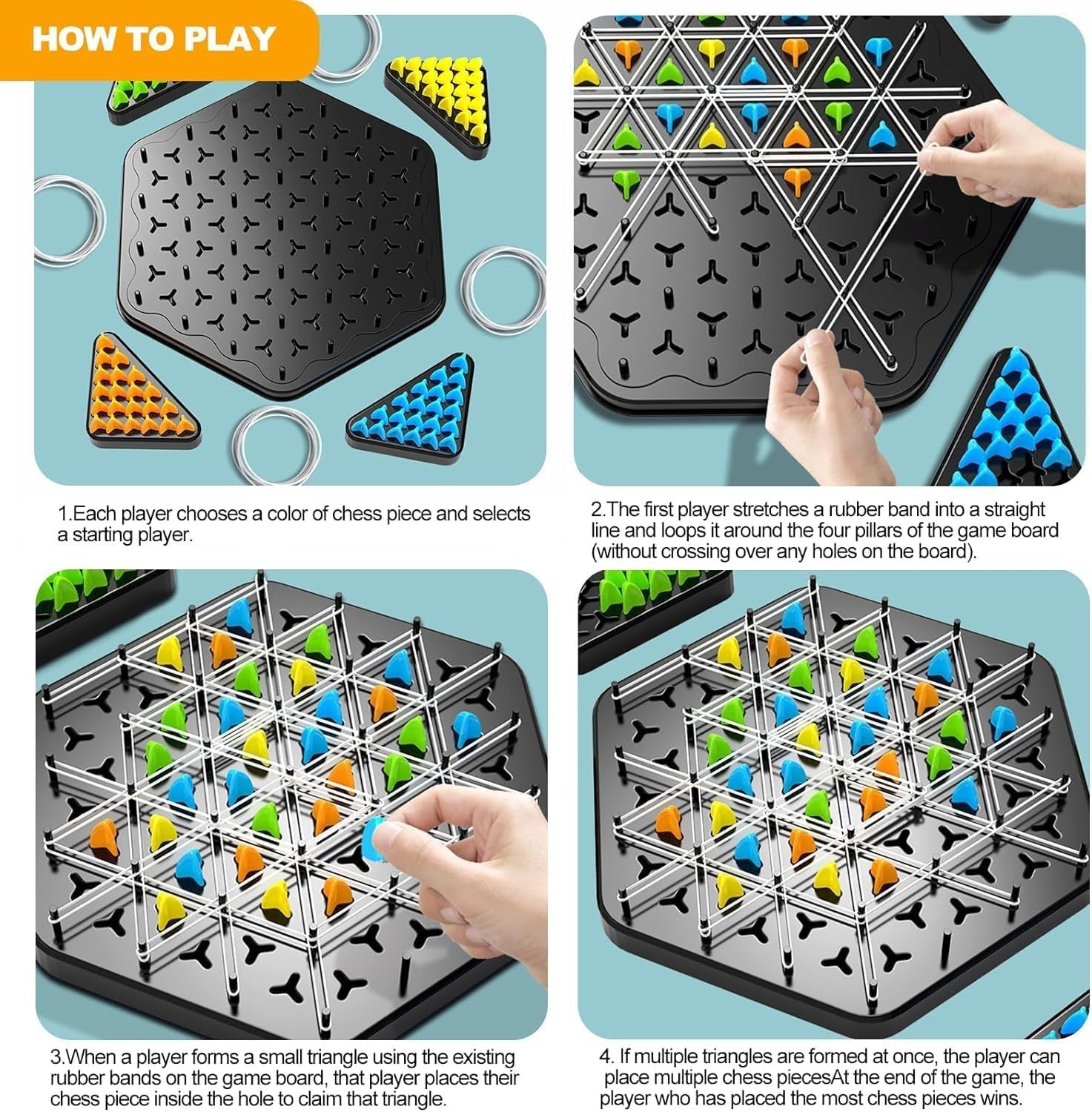 Triangle Chess Triggle Rubber Band Strategy Board Game |Puzzle for Kids & Adults