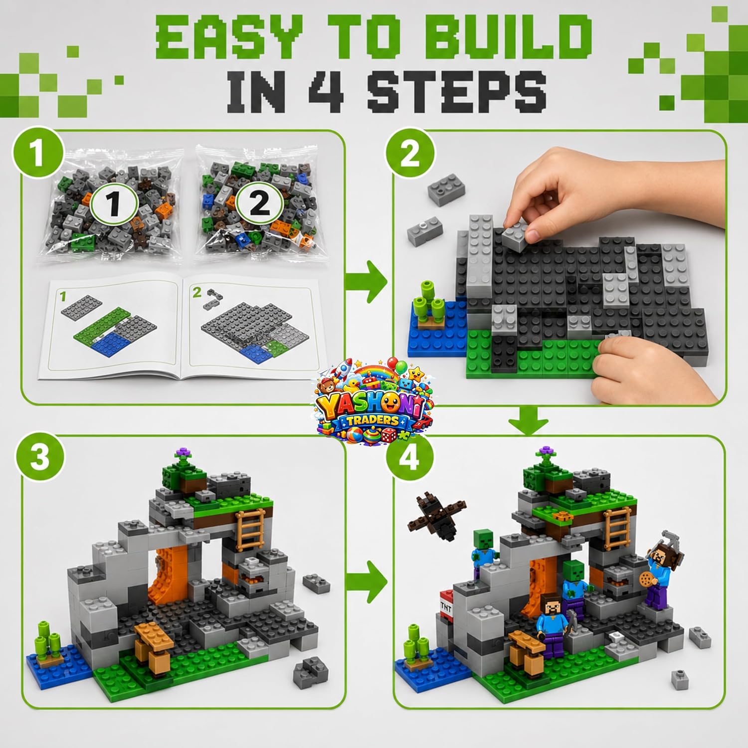 Building Blocks Toy Set for Kids | DIY STEM Construction Bricks with Mini Figures | Creative Adventure Models & Educational Play Set| Mine Craft Game