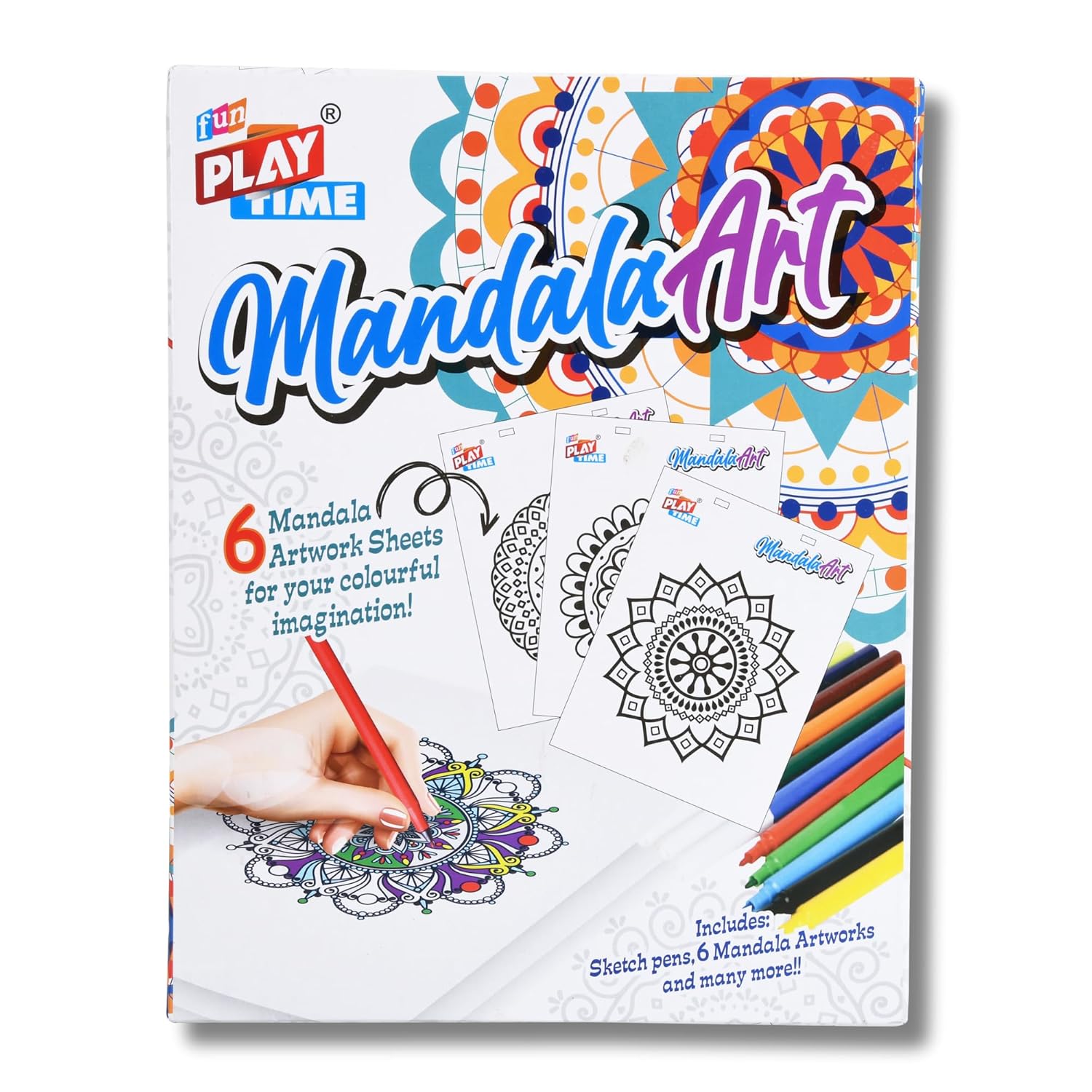 Mandala Art Kit for Kids β 6 Mandala Artwork Sheets with Sketch Pens | DIY Art & Craft Kit | Colouring Activity Set for Kids Girls Boys | Creative Drawing & Painting Gift Set