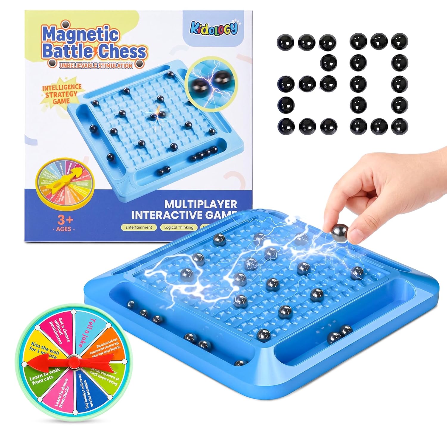 Magnetic Battle Chess Game for Kids 3+ Years | Builds Strategic Thinking & Cognitive Intelligence | 20 Magnetic Balls Spin Wheel Multiplayer | Family Strategy Board Game Gift