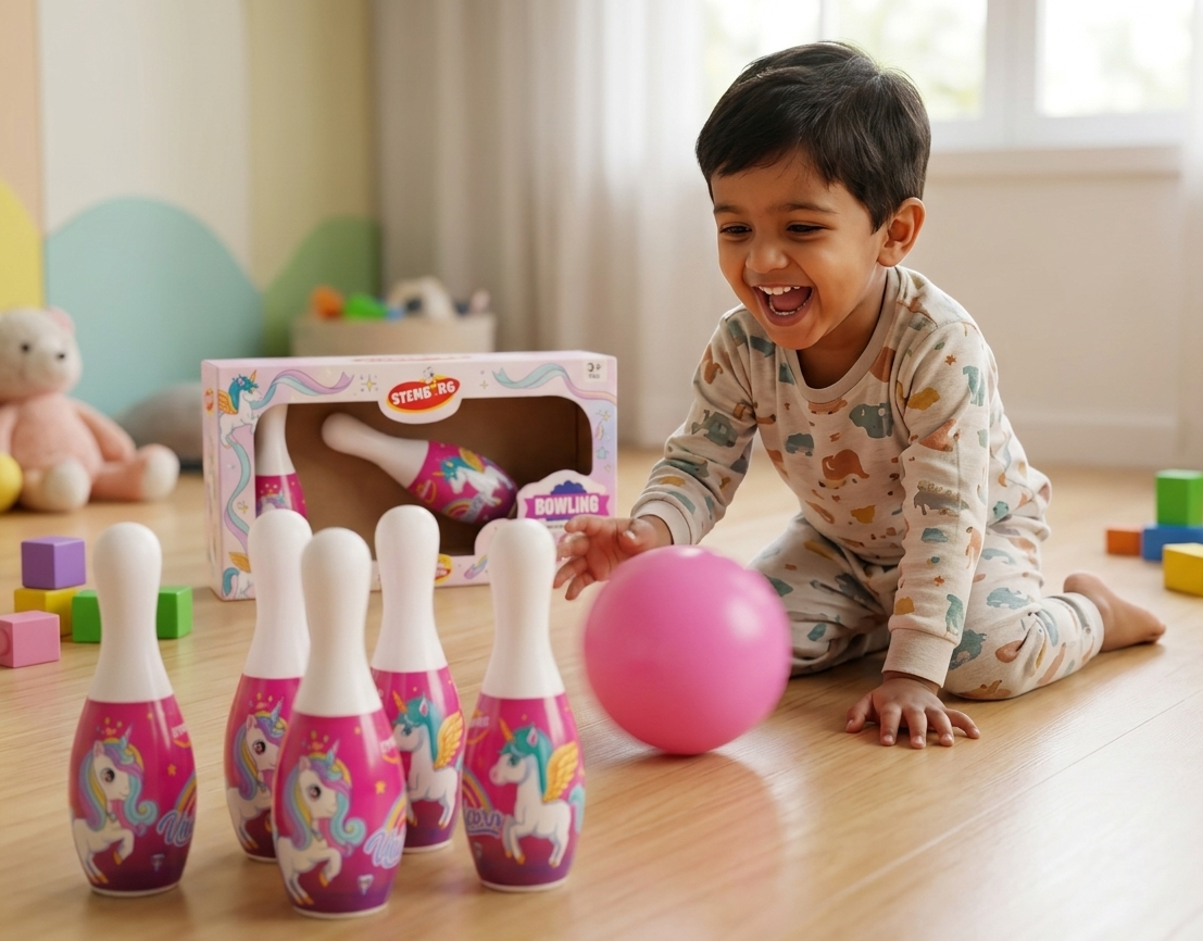 Bowling Play Set Toys | Unicorn Design Bowling Play Toy Set with 6 Bottles and 2 Ball Game for Kids | Indoor & Outdoor Sport Game for Kids