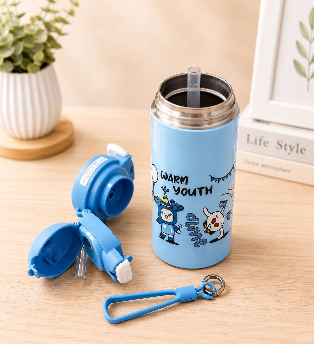 Kids Stainless Steel | Insulated Water Bottle with Straw | Sipper Flask | Leak Resistant | School Travel Sports Drink Bottle for Boys & Girls