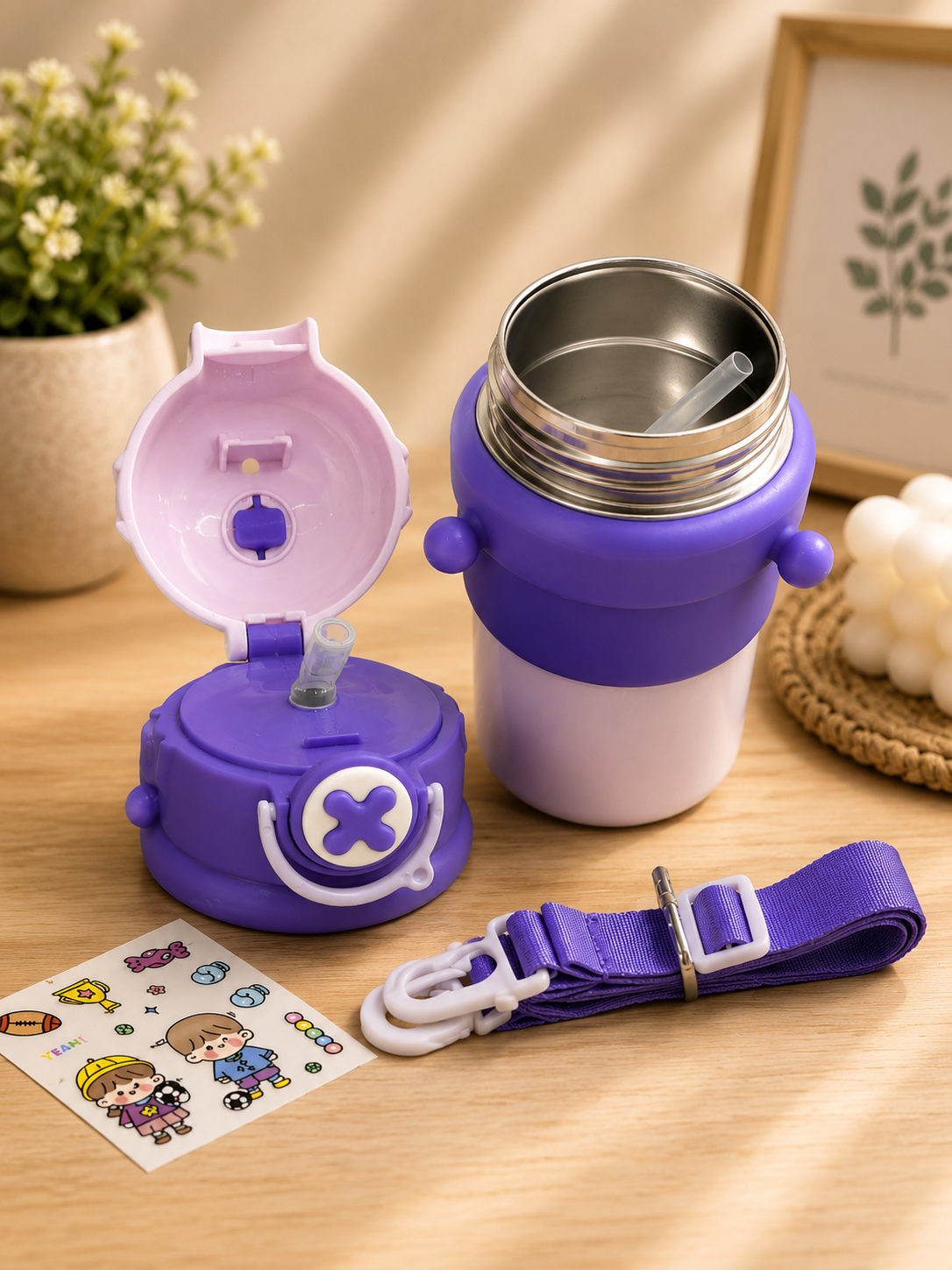 Kids Insulated Water Bottle | Stainless Steel Leakproof School Bottle for Kids | 12H Cold & 8H Hot | BPA-Free | Sipper with Strap