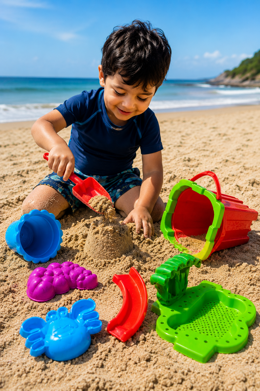 Beach Toy for Kids | Sand Bucket, Spade, Rake, Watering Can, Moulds & Sifter | Outdoor Garden & Beach Play Toy Kit for Boys & Girls Age 3+ (Random Color)