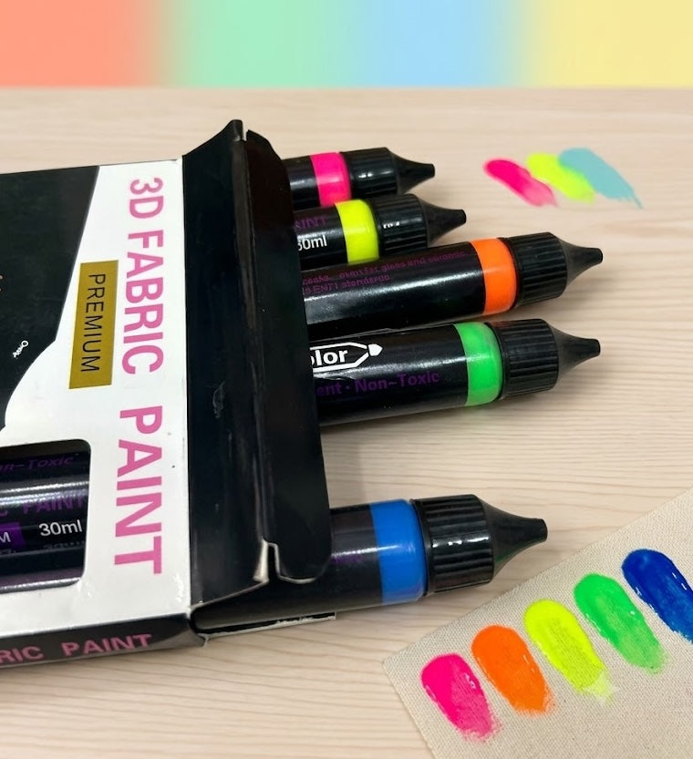 Cooky Premium 3D Fabric Paint Set | 6 Vibrant Colors | Waterproof & Non-Toxic | Perfect for DIY Art & Craft Projects