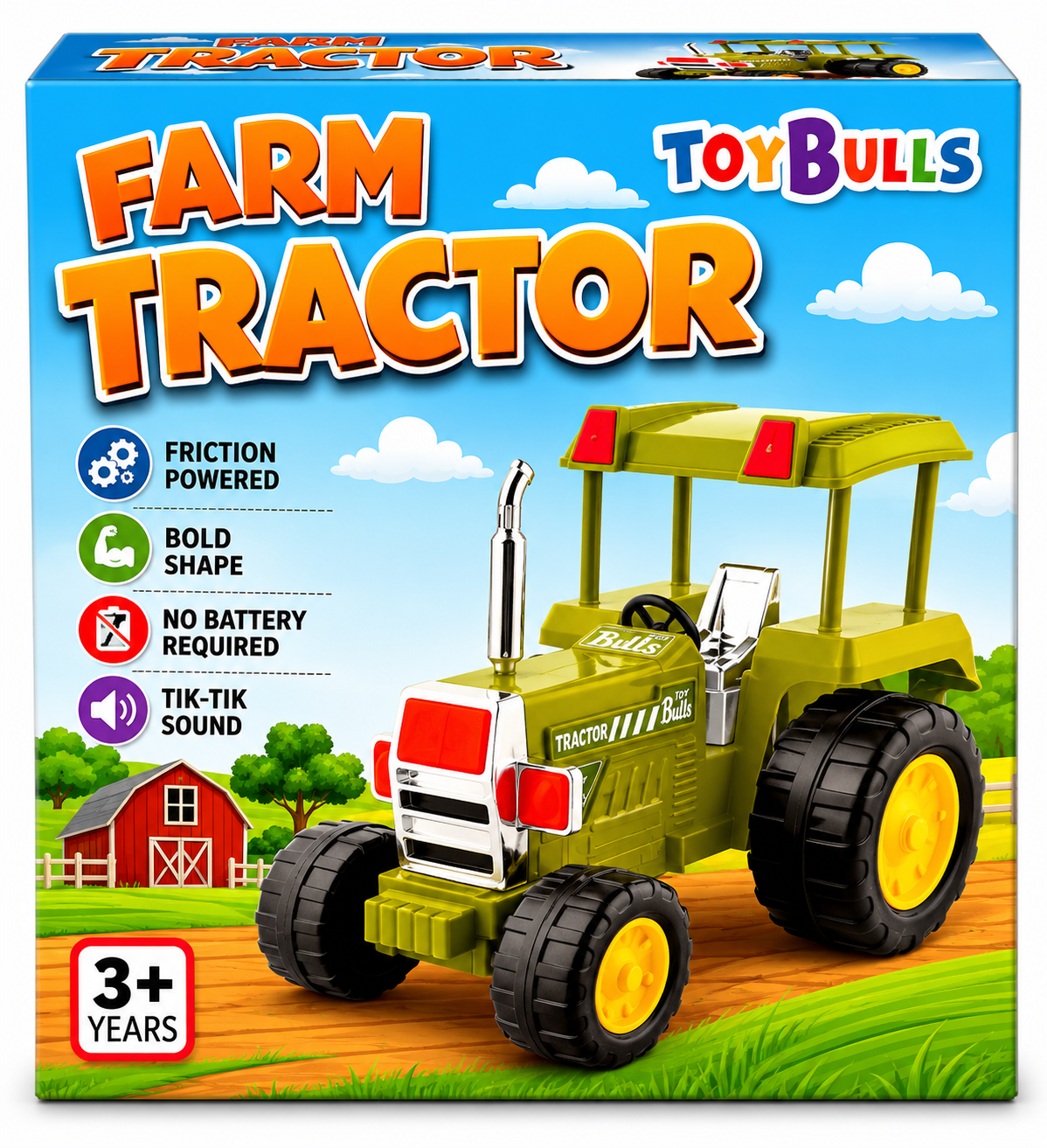 Friction Powered | Farm Tractor Toy for Kids Toddlers Boys Girls | Pull Back | Medium Tractor Engine Vehicle Toy | Blue Agriculture Tractor Toy Age 3+ | BIS Certified