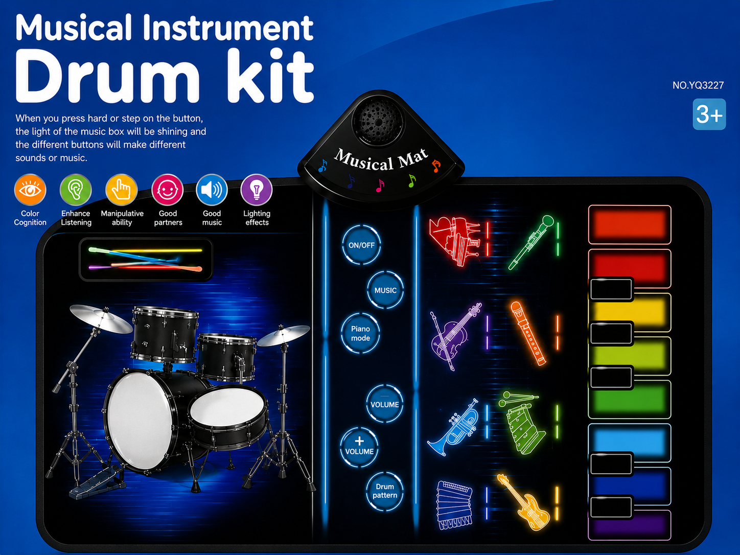 Instrument Piano | Keyboard | Musical Mat for Kids | 1-6 Years | Foldable Baby Drum Mat | Educational Music Play Mat