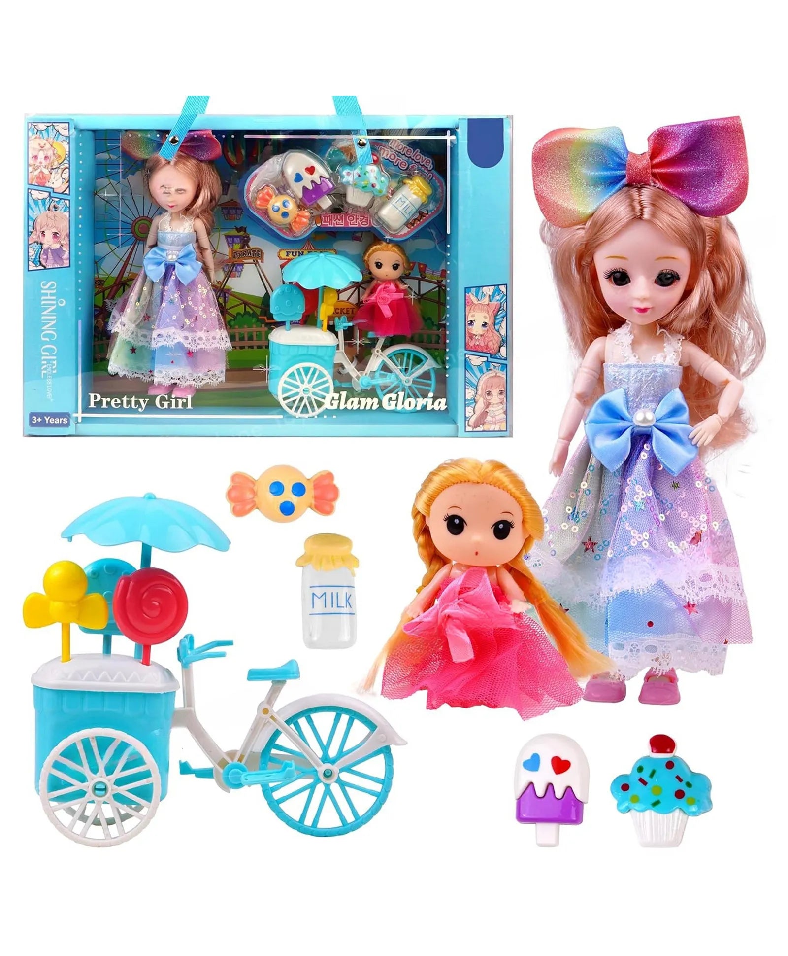 Missy & Sissy Cute Dolls with Dress | Shoes | Ice-Cream Cart Accessories | Doll for Girls | Realistic Dolls