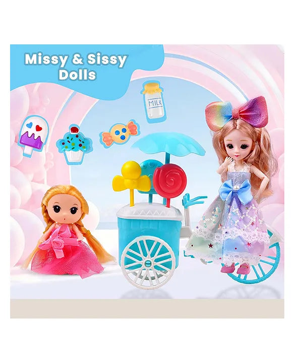 Missy & Sissy Cute Dolls with Dress | Shoes | Ice-Cream Cart Accessories | Doll for Girls | Realistic Dolls