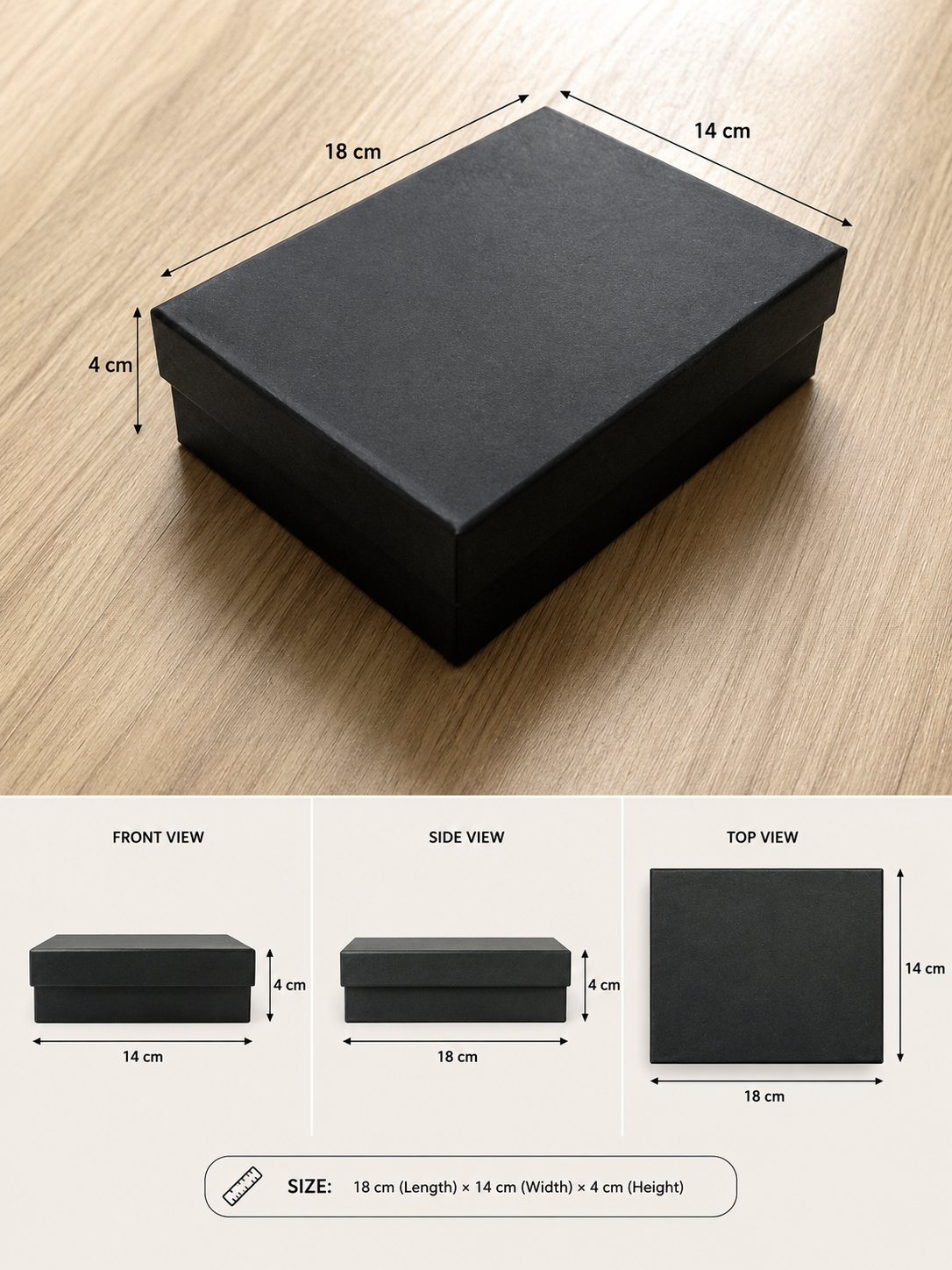 Premium Black Rigid Gift Box with Lid | 18 × 14 × 4 cm Luxury Gift Packaging Box for Chocolates, Jewelry & Hampers (Only Box)