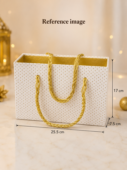 Premium White Gift Bag with Handles | 25.5 × 7.5 × 17 cm Luxury Gift Packaging Bag for Hampers, Chocolates & Festive Gifts (Only Hamper box)