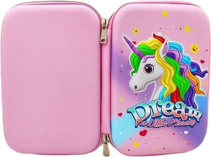 Pencil Box Unicorn Theme with Zip, HardCase Character Box, Multipurpose Large Capacity Jumbo Pencil Box Stationery case