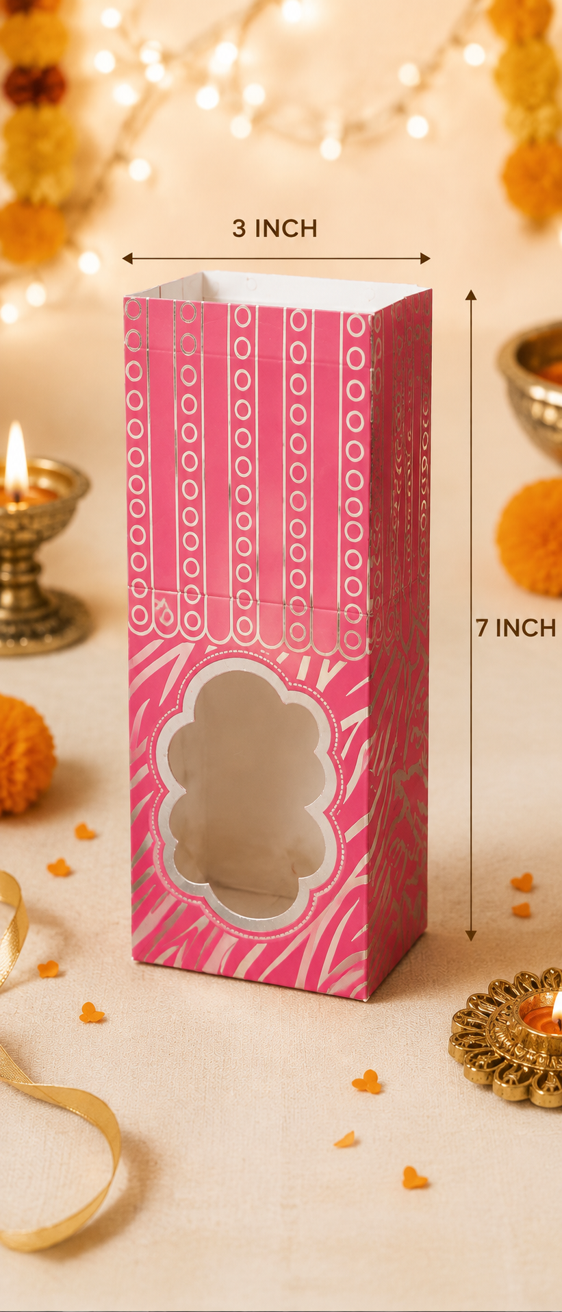 Pink Window Gift Box | Premium Packaging Box for Chocolates, Candles & Hampers | 3 x 7 Inch