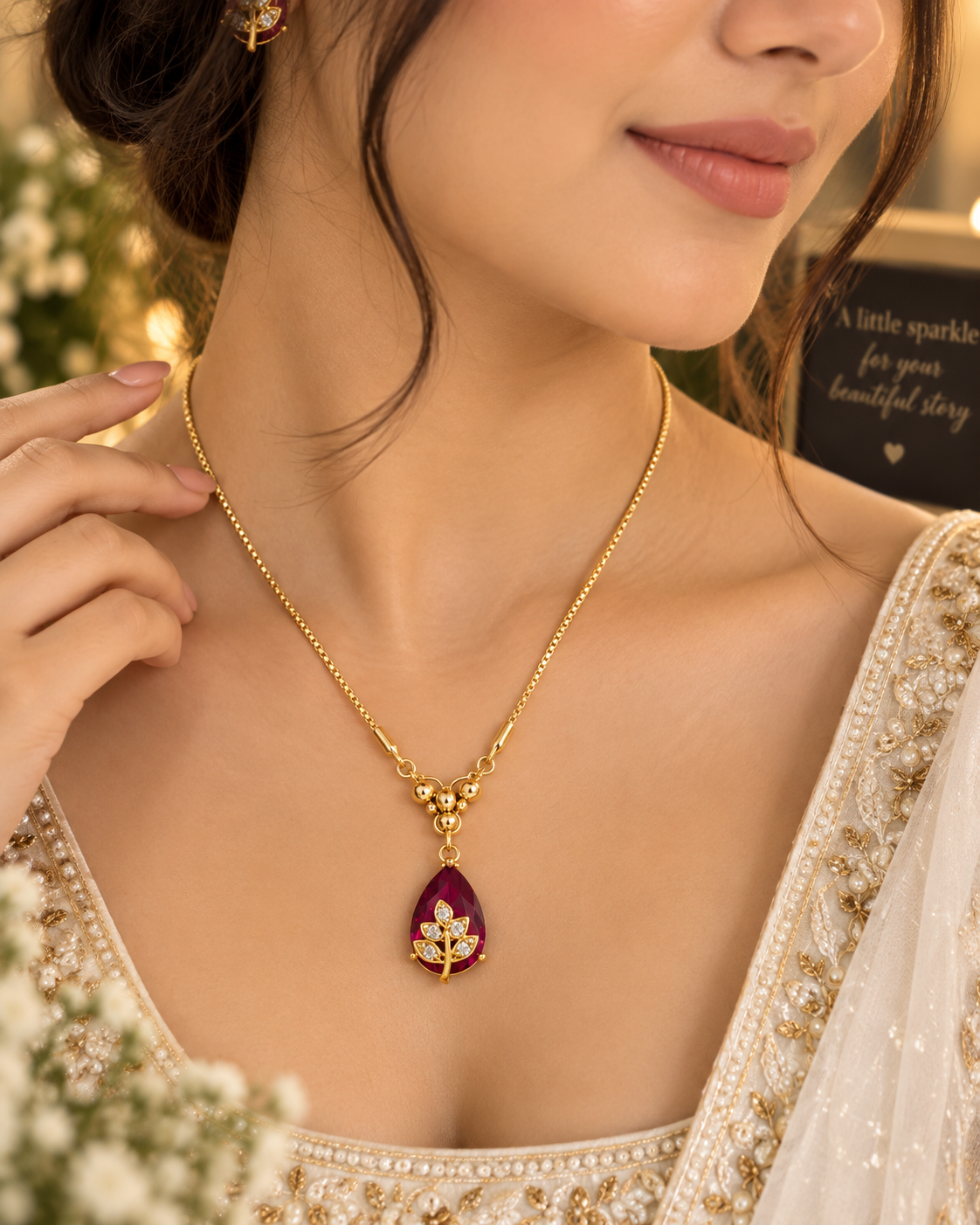 Radiant Drop Leaf Pendant Necklace