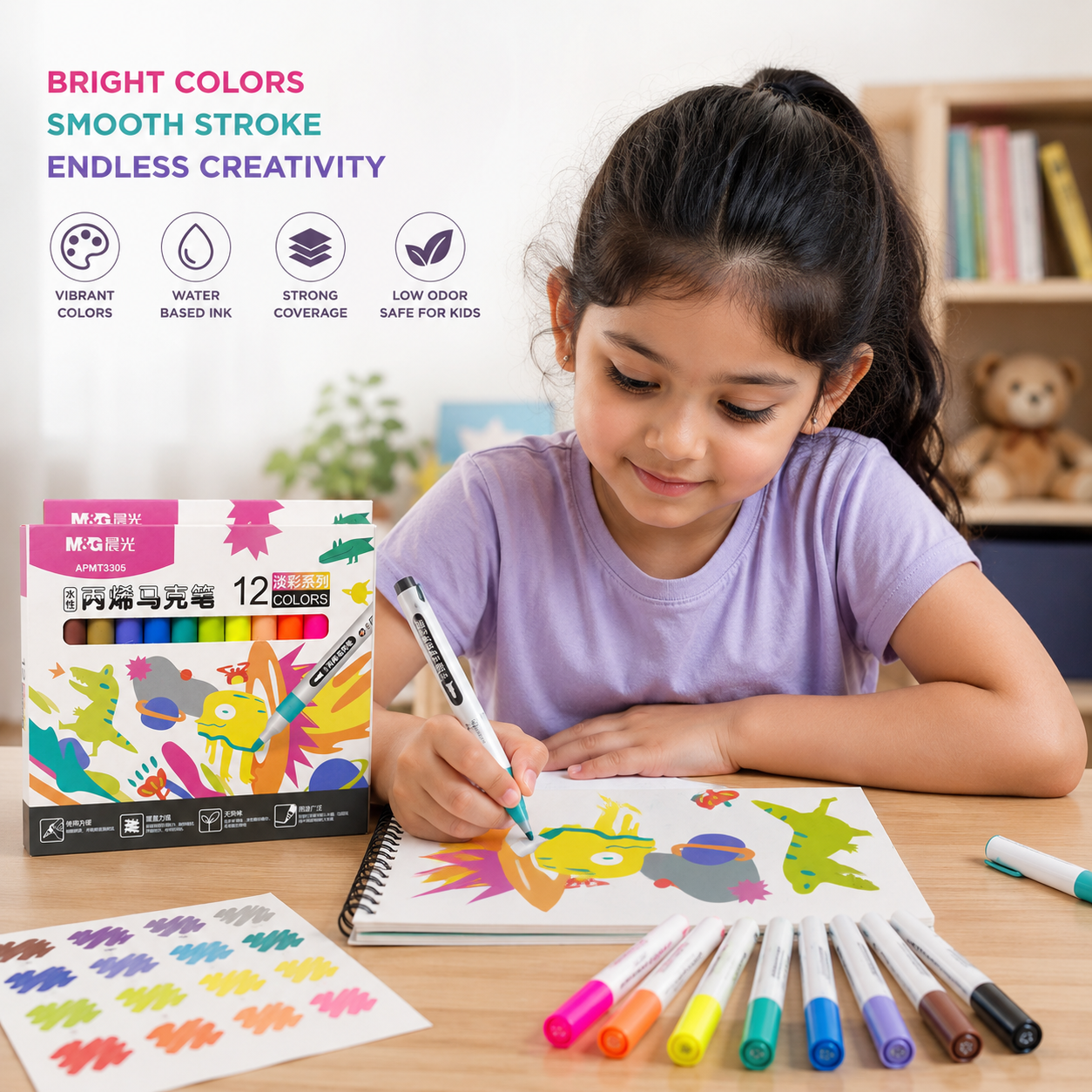 12 Colors | Acrylic Paint Marker Pen Set | Premium Acrylic Paint Pens for Wood, Canvas, Stone, Rock Painting, Glass, Ceramic Surfaces, DIY Crafts Making Art Supplies