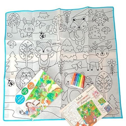 Coloruing Mat | Doodle Drawing | Kids Reusable | Washable Learning Mat with 6 Colour Pens (Random Pattern)