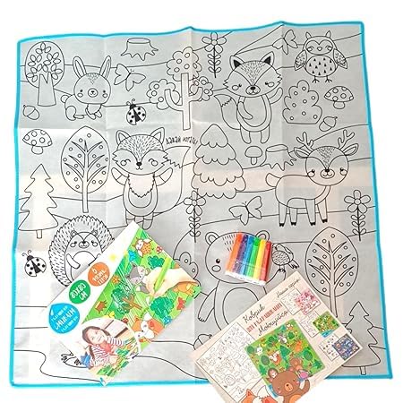 Coloruing Mat | Doodle Drawing | Kids Reusable | Washable Learning Mat with 6 Colour Pens (Random Pattern)