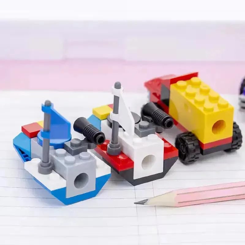 DIY Puzzle Pencil Sharpener | Building Block Toy | Space Craft, Truck, Patrol Yacht Designs | Multicolour | Plastic | Birthday Return Gifts