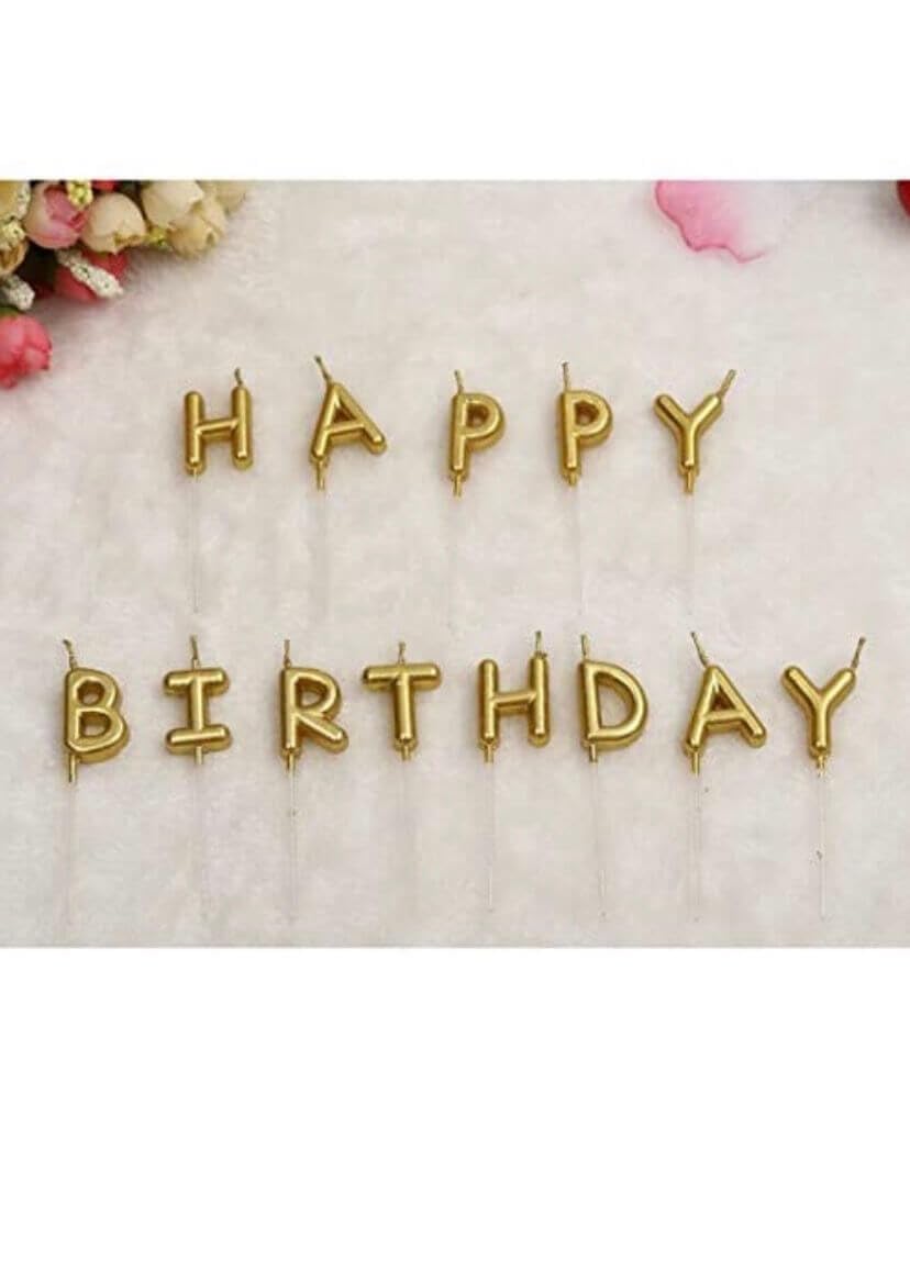 Happy Birthday Letter Candles Golden | Metallic Alphabet Candle Set | Cake Topper Birthday Candle | Pack of 1