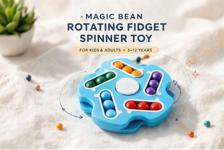 Fidget Toy Rotating Magic Bean Cube Spinner | Double Flip Puzzle Cube | Stress & Anxiety Relief | Educational Learning Toy for Kids & Adults | Blue Colour