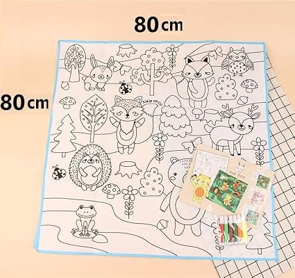 Coloruing Mat | Doodle Drawing | Kids Reusable | Washable Learning Mat with 6 Colour Pens (Random Pattern)