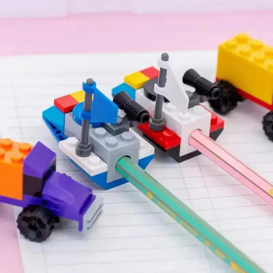 DIY Puzzle Pencil Sharpener | Building Block Toy | Space Craft, Truck, Patrol Yacht Designs | Multicolour | Plastic | Birthday Return Gifts
