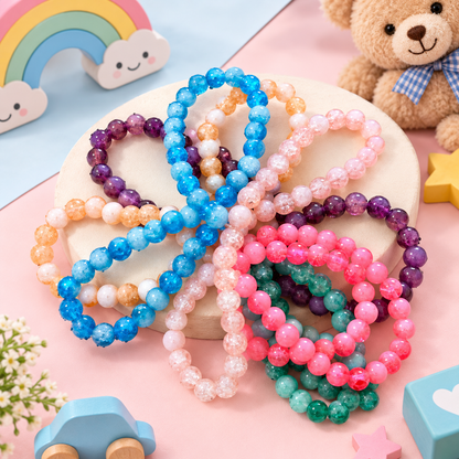 Vibrant Multi-Color Crackle Bead Stretch Bracelets Set (Kids & Casual Wear)