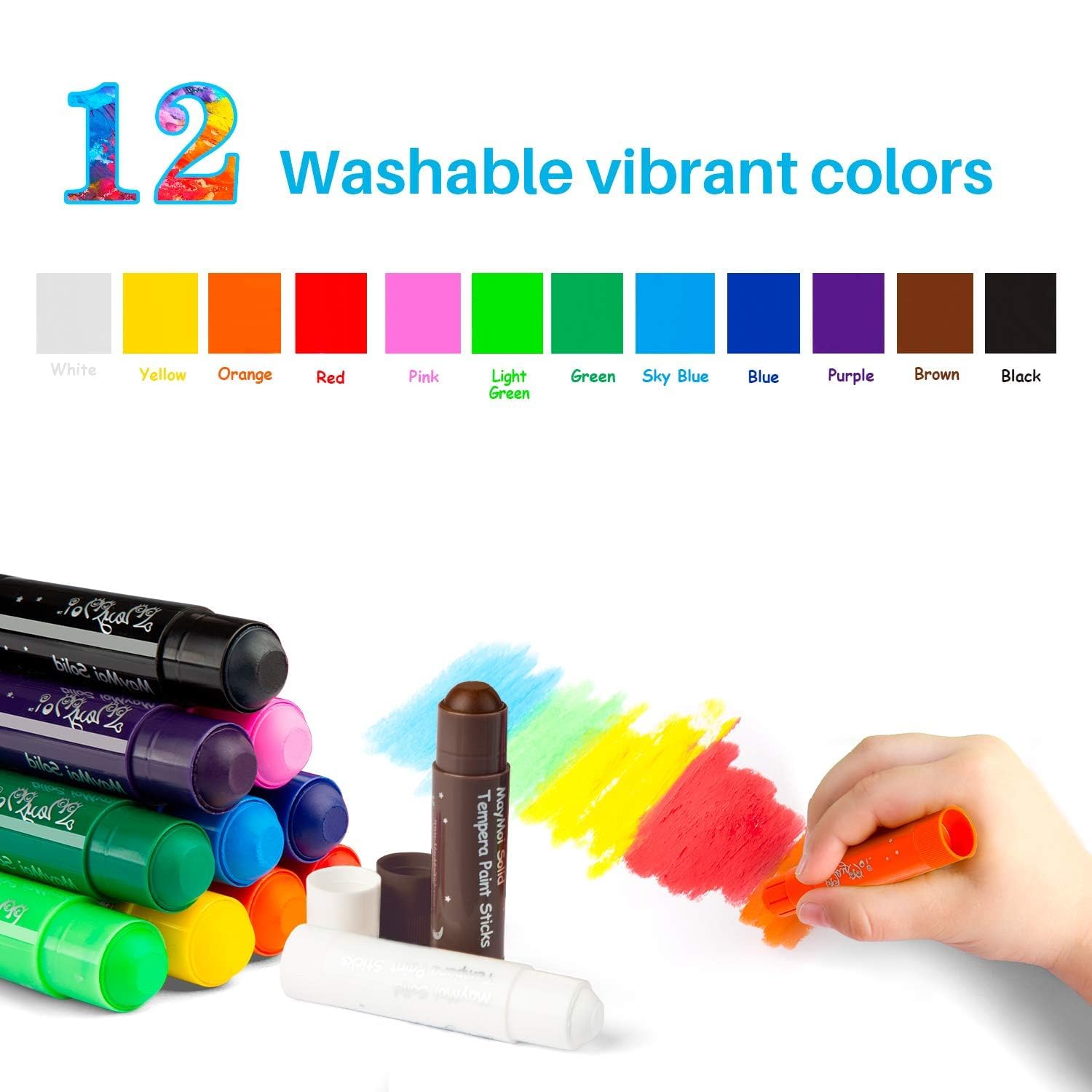 Solid Paint Sticks For Kids | 12 Washable Colours | Quick-Dry | Rotating Crayons | Non-Toxic & Allergen-Free | No Brush Or Water Needed