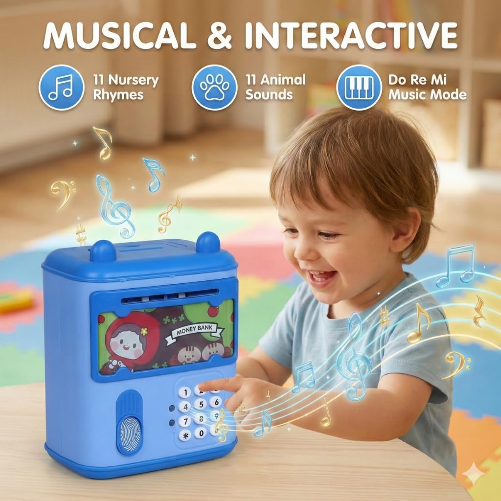 5 in 1 Money Bank Mini ATM for Kids Age 3+ | Electronic Keypad and Touch Sensor| 11 Nursery Rhymes | Do Re Me Musical Feature | 11 Animal Sound