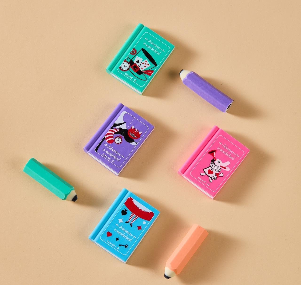 Mini Pencil and Book Shape Erasers Set for Kids - Multicolor, Rectangular, Rubber, Kawaii Eraser Set, Eraser, Multi-Color